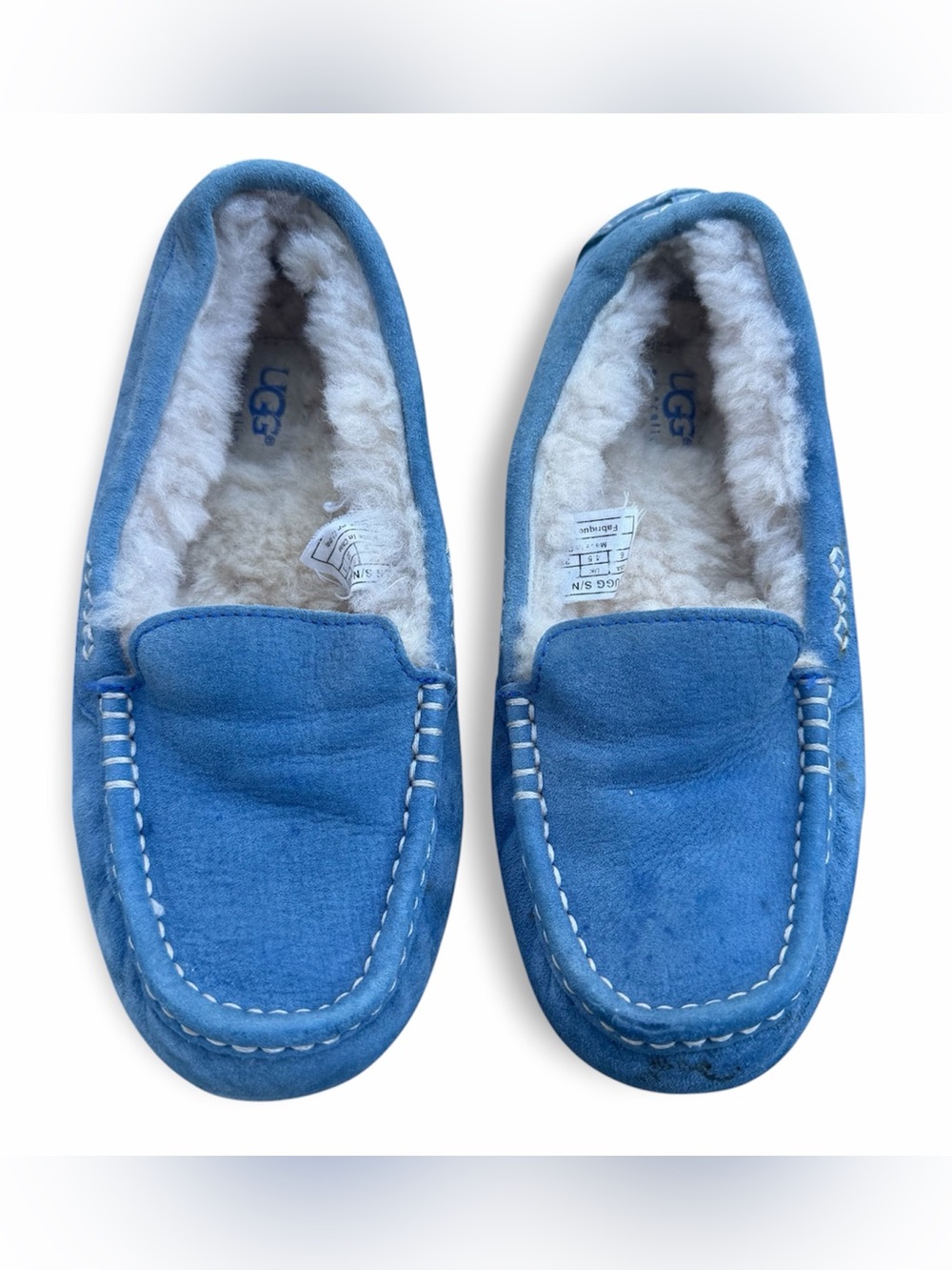 UGG Ansley Moccasin Slippers Blue Fur Lined Slip On Loafers Shoes Womens